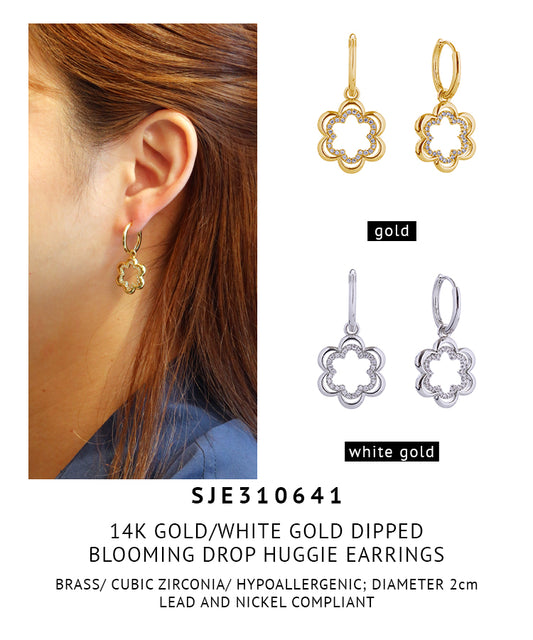 14K Gold Dipped Blooming Drop Huggie Earrings