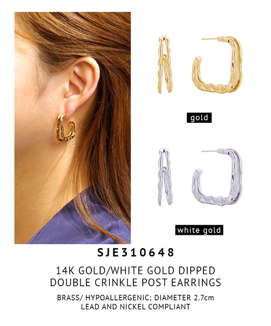 14K Gold Dipped Double Crinkle Post Earrings