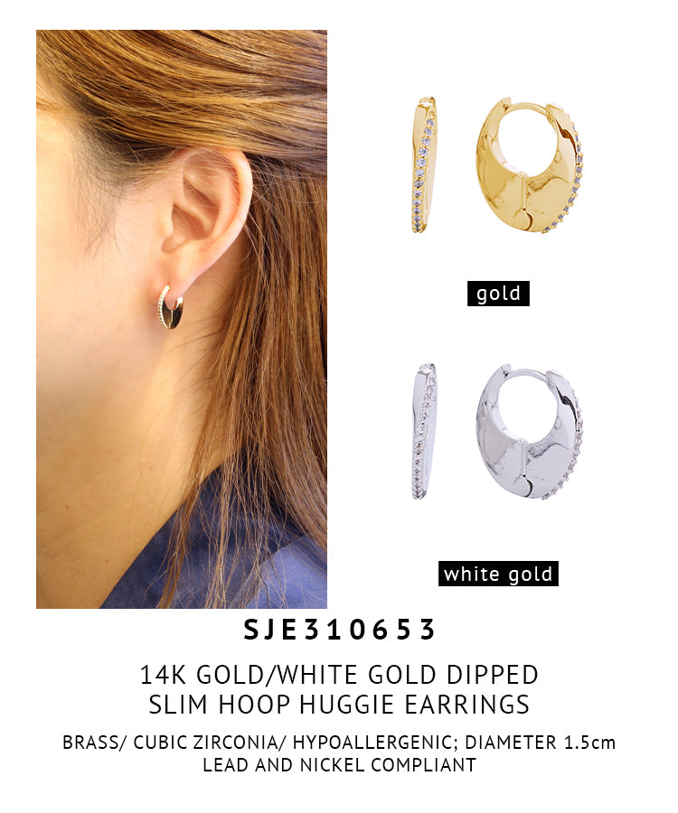 14K Gold Dipped Slim Hoop Pave CZ Earrings