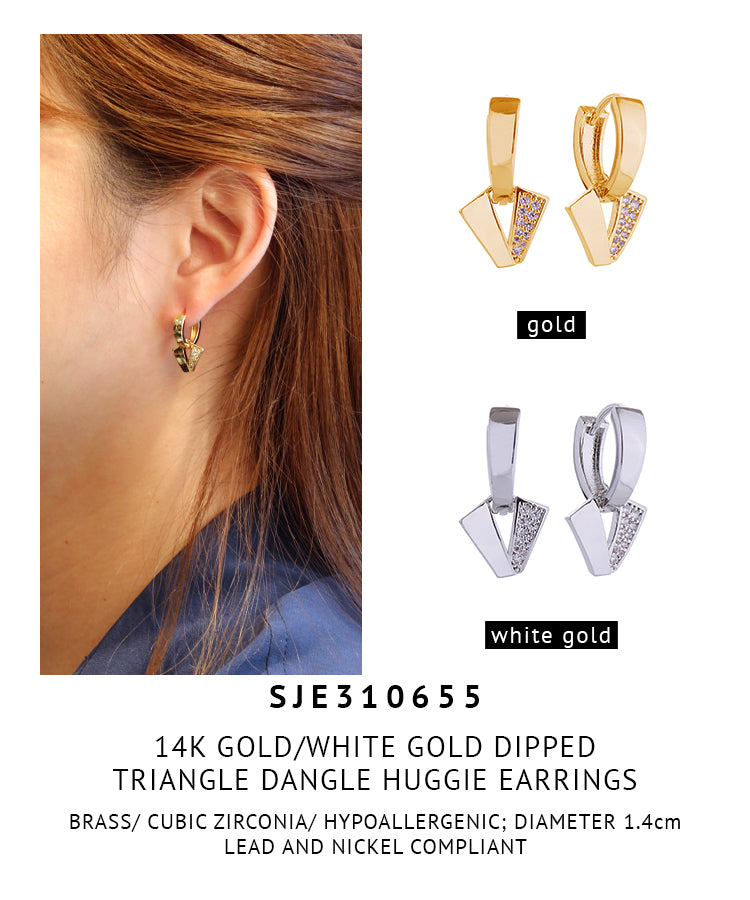 14K Gold Dipped Triangle Dangle Huggie Earrings