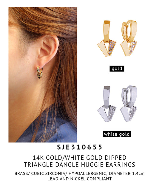 14K Gold Dipped Triangle Dangle Huggie Earrings
