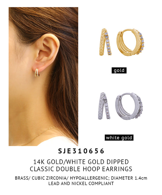 14K Gold Dipped Classic Double Hoop Huggie Earrings