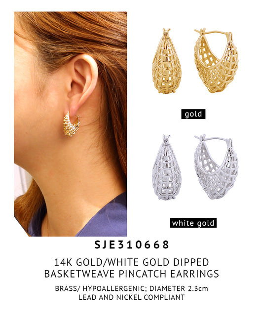 14K Gold Dipped Basketweave Pincatch Earrings