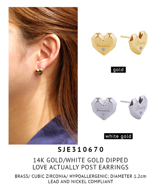 14K Gold Dipped Love Actually Post Earrings