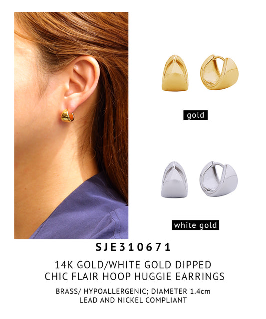 14K Gold Dipped Chic Flair Huggie Hoop Earrings