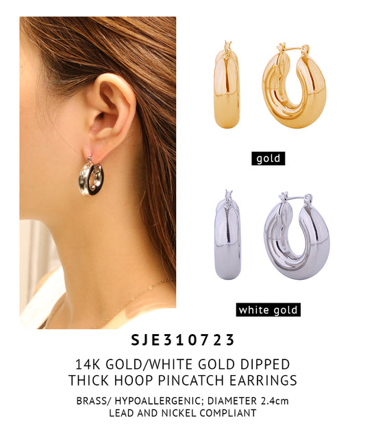 14K Gold Dipped Thick Hoop Pincatch Earrings