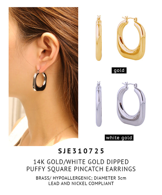 14K Gold Dipped Puffy Sqare Pincatch Earrings