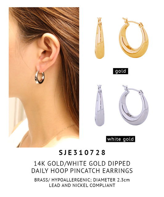 14K Gold Dipped Daily Hoop Pincatch Earrings