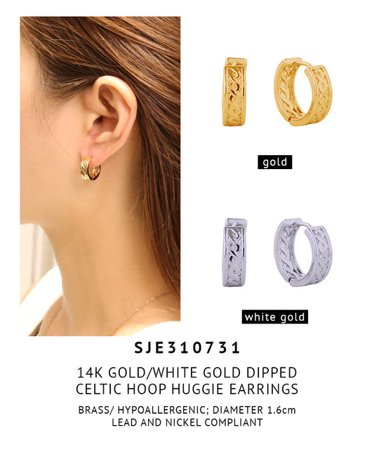 14K Gold Dipped Celtic Hoop Huggie Earrings