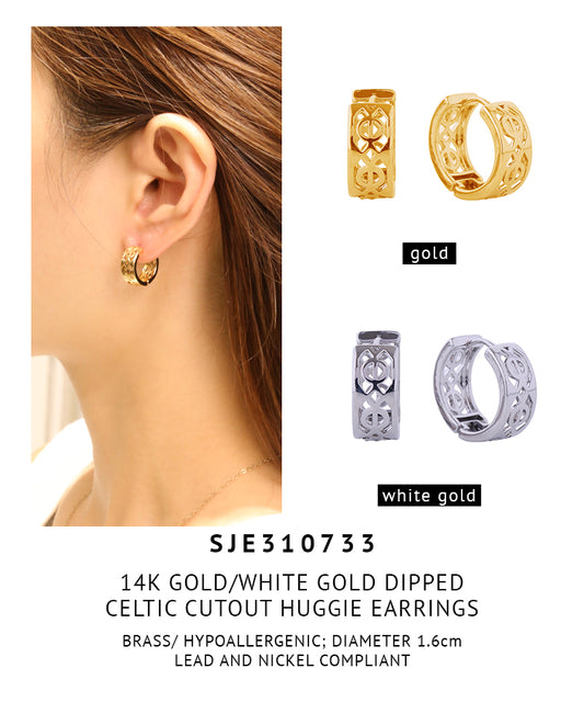 14K Gold Dipped Celtic Cutout Huggie Earrings
