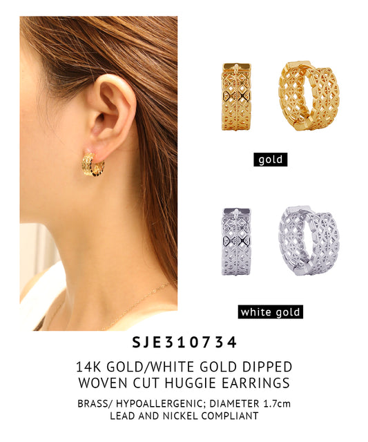14K Gold Dipped Wooven Cut Huggie Earrings