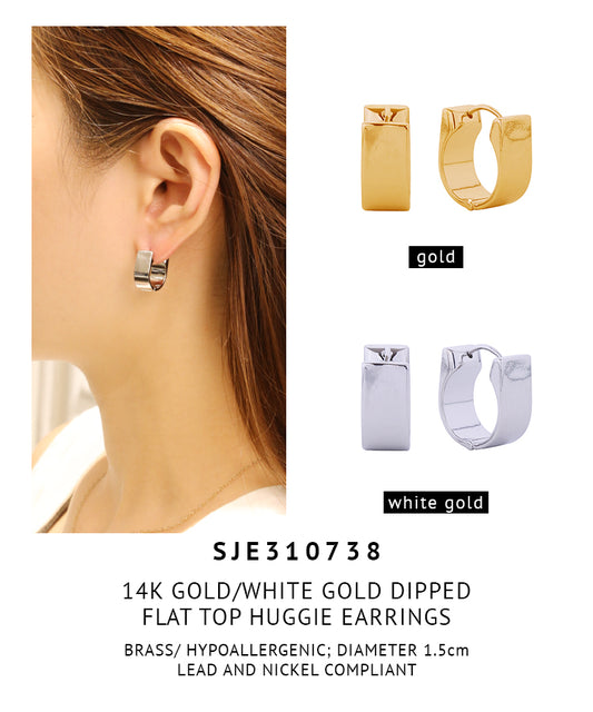 14K Gold Dipped Flat Top Huggie Earrings