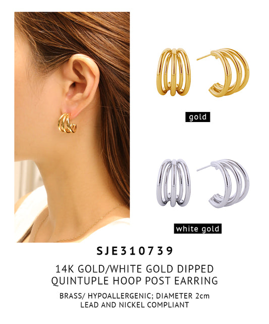 14K Gold Dipped Quintuple Hoop Post Earrings