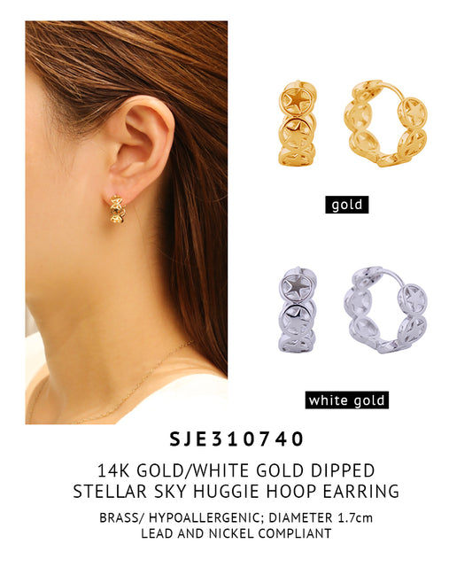 14K Gold Dipped Stellar Sky Huggie Hoop Earrings