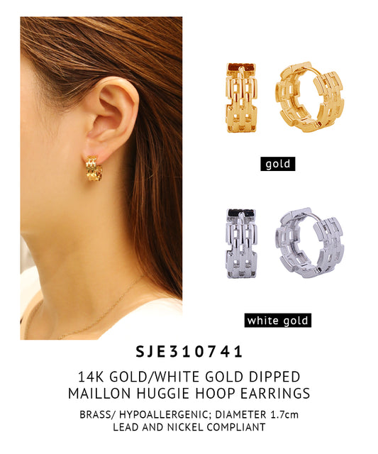 14K Gold Dipped Maillon Huggie Hoop Earrings