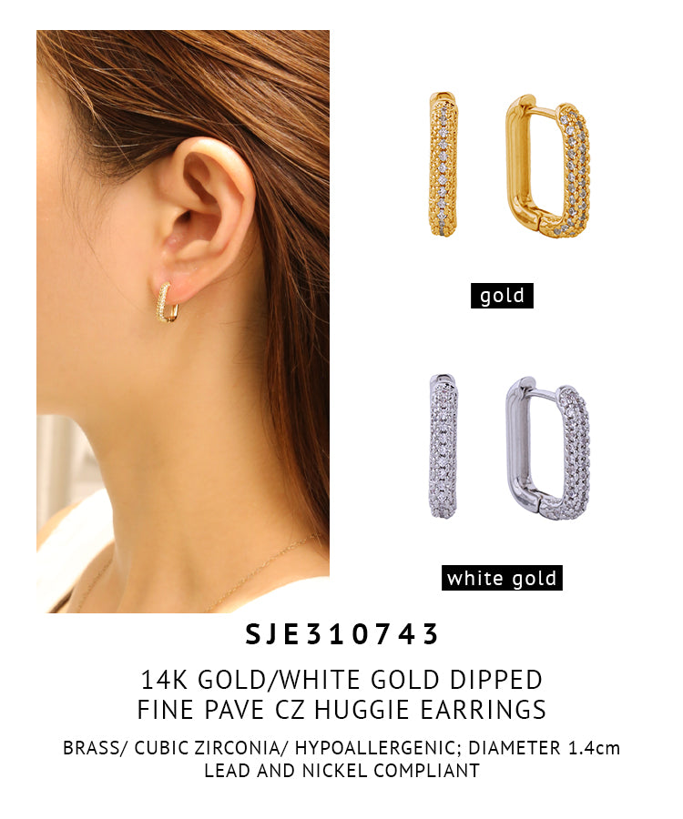 14K Gold Dipped Fine Pave CZ Huggie Earrings