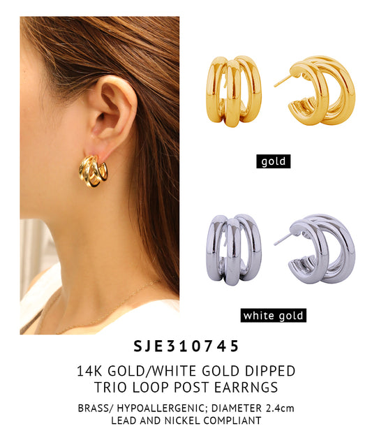 14K Gold Dipped Trio Loop Post Earrings