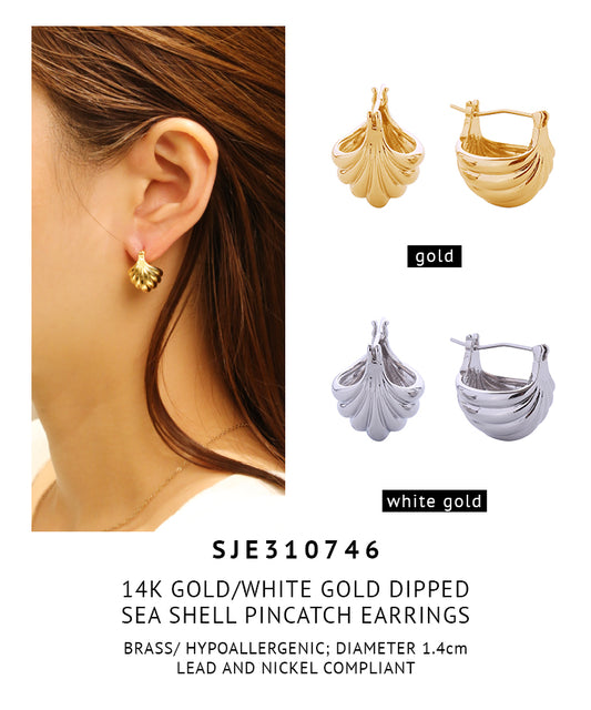 14K Gold Dipped Sea Shell Pincatch Earrings