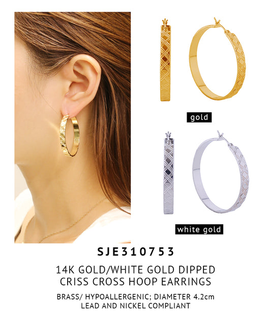 14K Gold Dipped Criss Cross Hoop Earrings