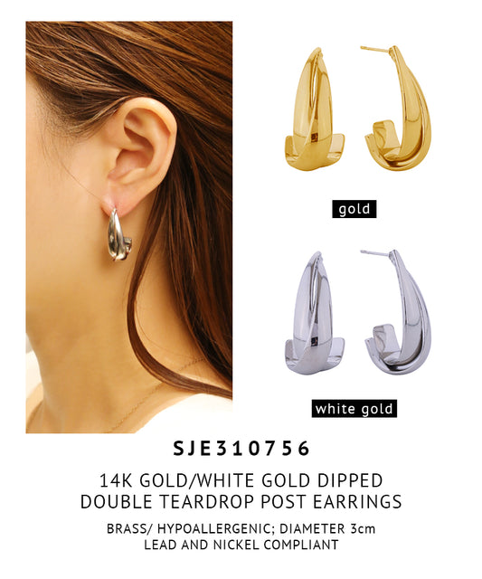 14K Gold Dipped Double Teardrop Post Earrings