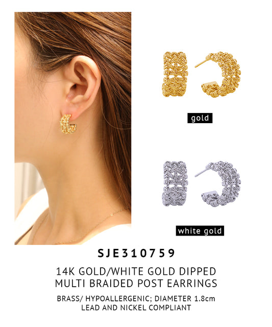 14K Gold Dipped Multil Braded Post Earrings
