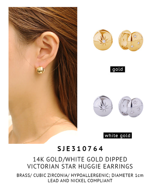 14K Gold Dipped Victorian Star Huggie Earrings