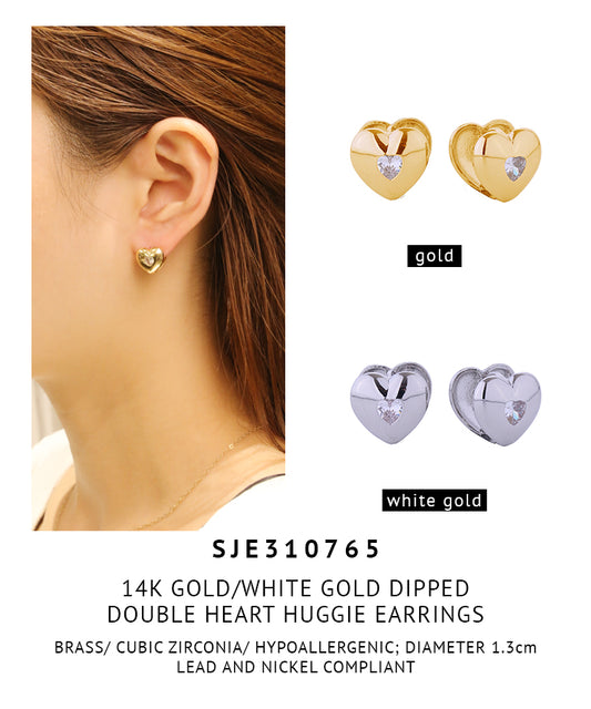 14K Gold Dipped Double Heart Huggie Earrings