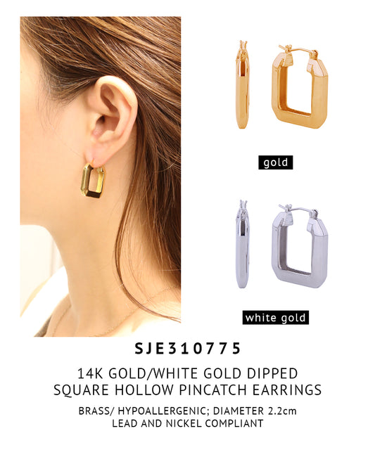 14K Gold Dipped Square Hollow Pincatch Earrings