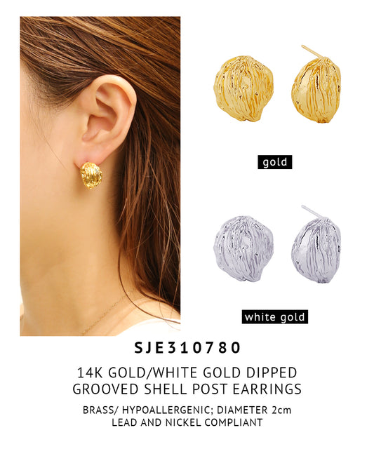 14K Gold Dipped Grooved Shell Post Earrings