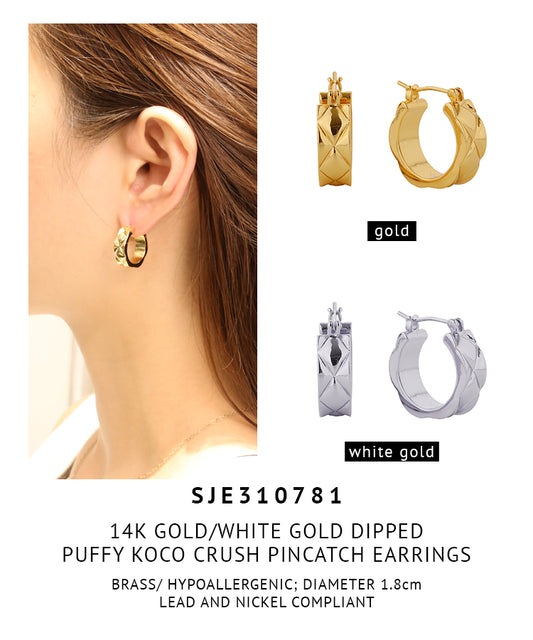 14K Gold Dipped Puffy Koco Crush Pincatch Earrings
