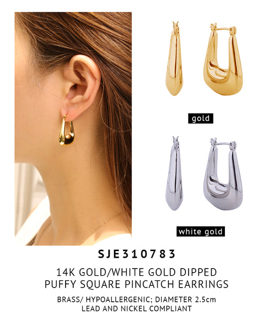 14K Gold Dipped Puffy Square Pincatch Earrings
