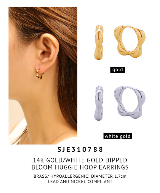 14K Gold Dipped Bloom Huggie Hoop Earrings