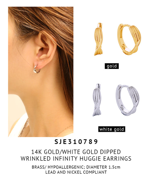 14K Gold Dipped Wrinkled Infinity Huggie Earrings