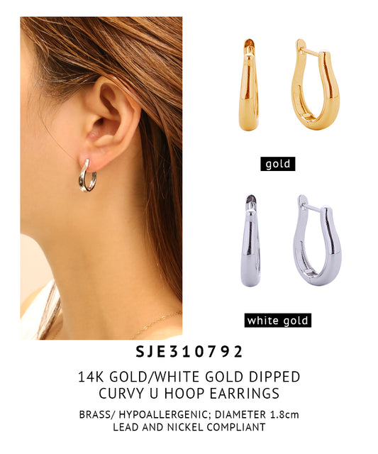 14K Gold Dipped Curvy U Hoop Earrings