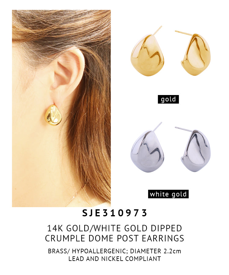14K Gold Dipped Crumple Dome Post Earrings