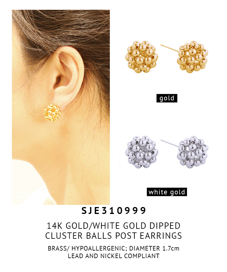 14K Gold Dipped Cluster Balls Post Earrings