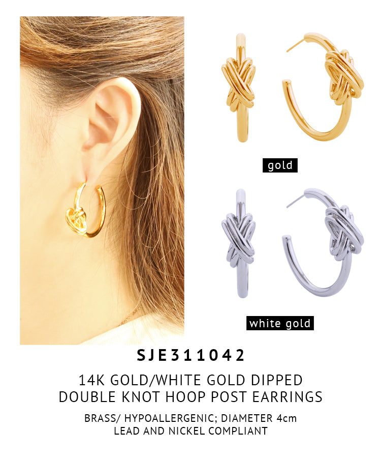 14K Gold Dipped Double Knot Hoop Post Earrings