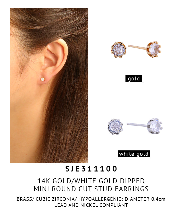 14K Gold Dipped Mini Round Cut Stud Earrings