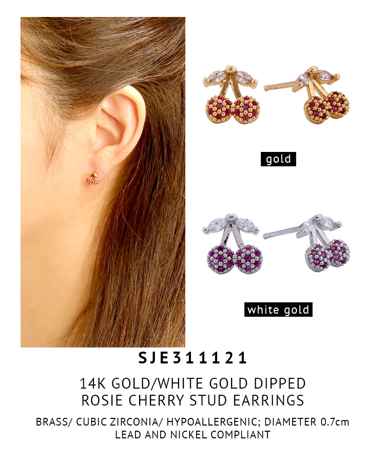 14K Gold Dipped Rosie Cherry Stud Earrings
