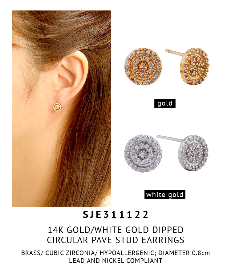 14K Gold Dipped Circular Pave Stud Earrings