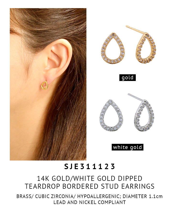 14K Gold Dipped Teardrop Bordered Stud Earrings