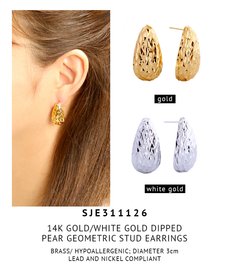 14K Gold Dipped Pear Geometric Stud Earrings