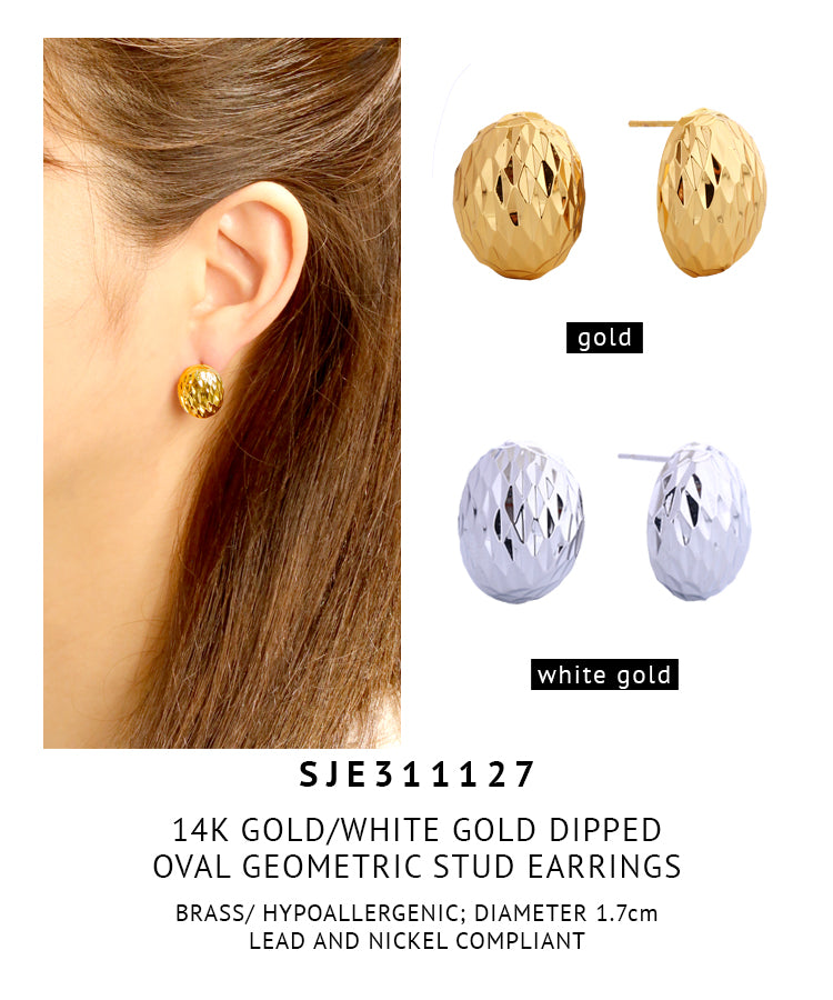 14K Gold Dipped Oval Geometric Stud Earrings