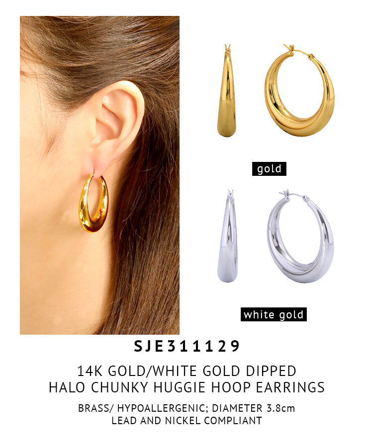 14K Gold Dipped Halo Chunky Hoop Earrings