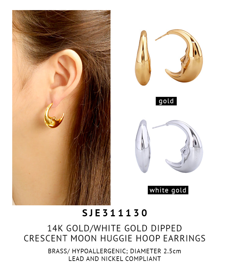 14K Gold Dipped Crescent Moon Hoop Earrings