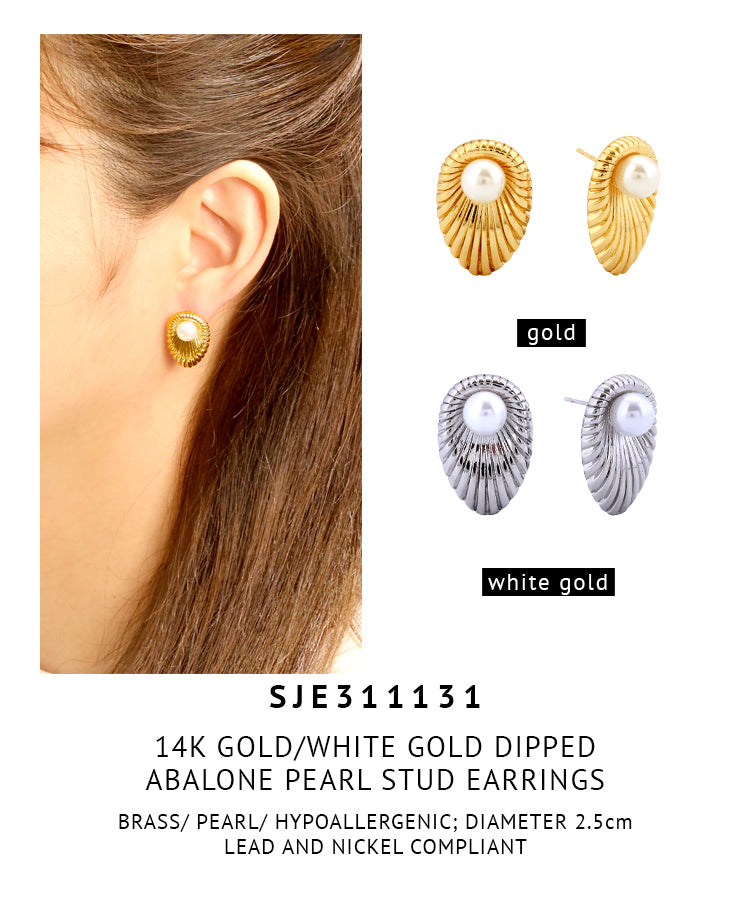 14K Gold Dipped Abalone Pearl Stud Earrings