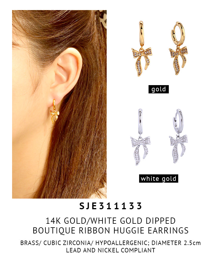14K Gold Dipped Boutique Ribbon Huggie Earrings