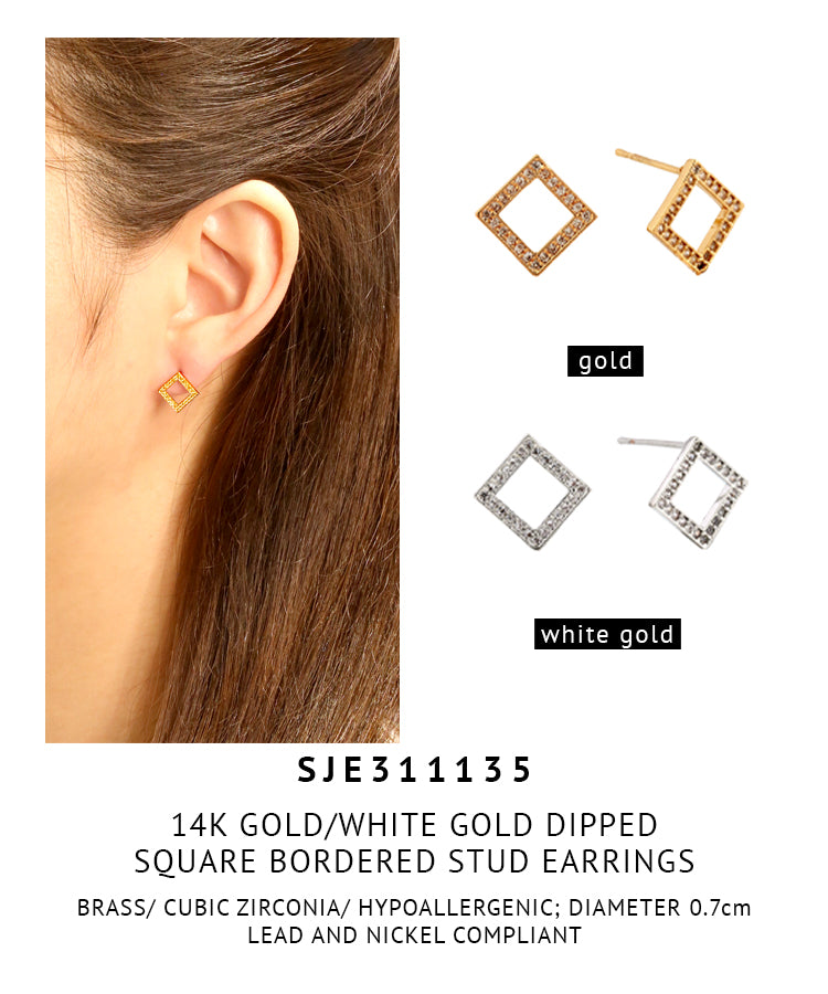 14K Gold Dipped Square Bordered Stud Earrings