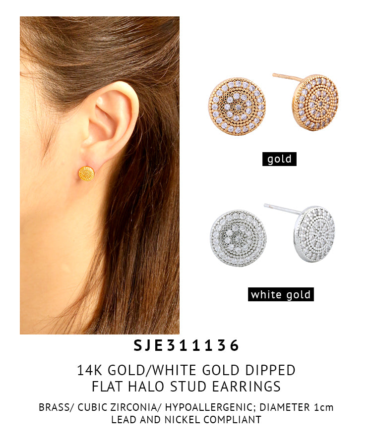 14K Gold Dipped Flat Halo Stud Earrings