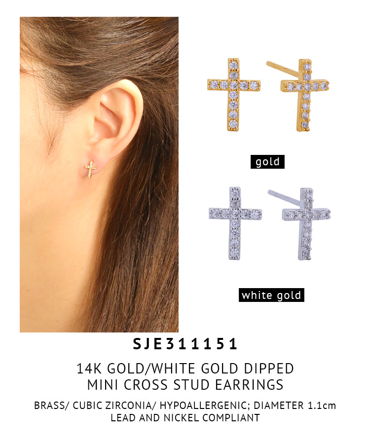 14K Gold Dipped Mini Cross Stud Earrings